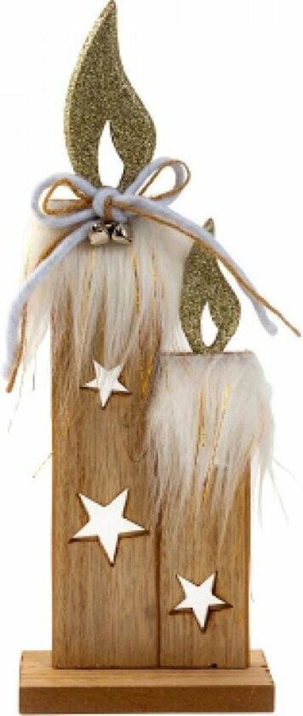 Kaarsenduo van hout met gouden glitters en nep bond - Xmas - 30cm
