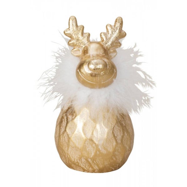 Moderne eland goud met witte veren boa - hoogte = 16.5cm