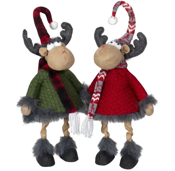 Kerstdecoratie figuur  - Koppel eland rendier 45cm wiebelt - 2 stuks