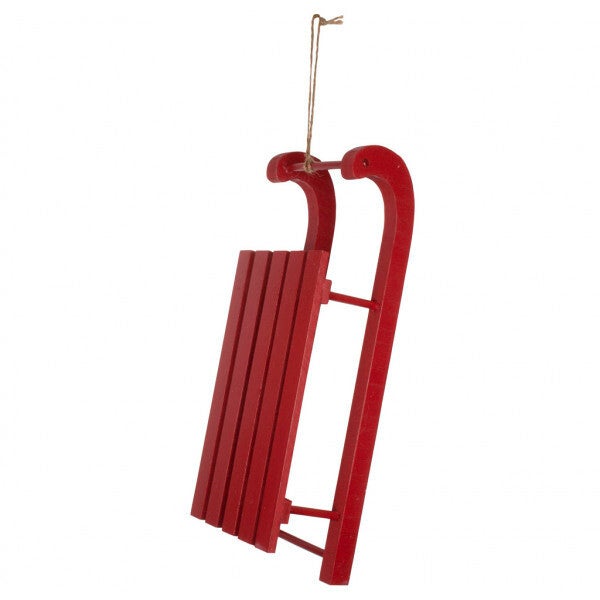 Decoratieve slee /Kerst decoratie / tafeldecoratie / Houten Rode slee 30cm