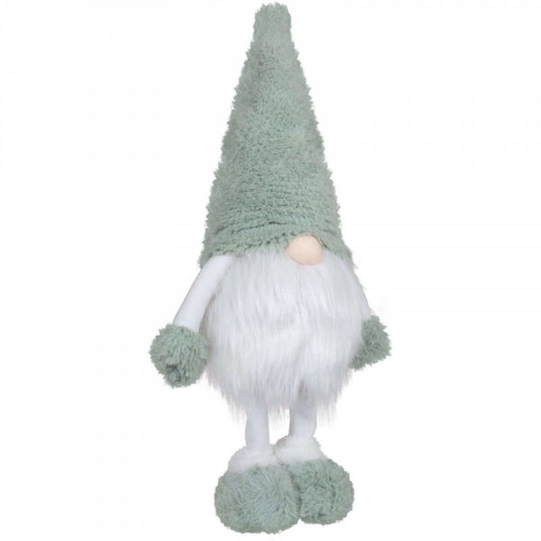 Kabouter - Kerstkabouter kabouter 40cm (55cm) groen wit - Gnoom met fluffy Muts en Pantoffels