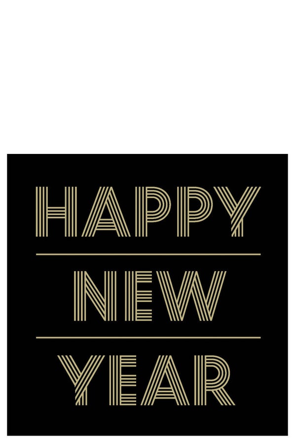 J-Line Pak 20 Servetten Happy Newyear Papier Zwart/Goud Large
