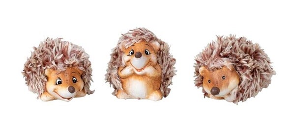 Egeltjes met stoffen haar - 6 - 7 cm hoog - set van 3