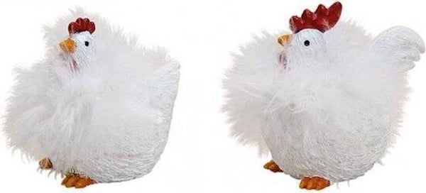 Mini Kip en Haan Wit met veertjes - Versiering voor Pasen