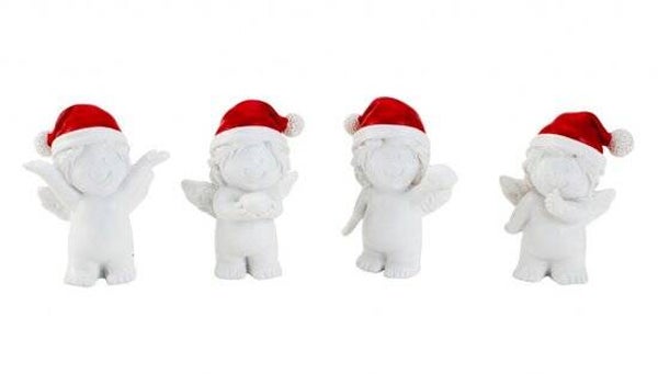 Mini Kerstengeltjes met Kerstmuts – Set van 4 – 6 cm