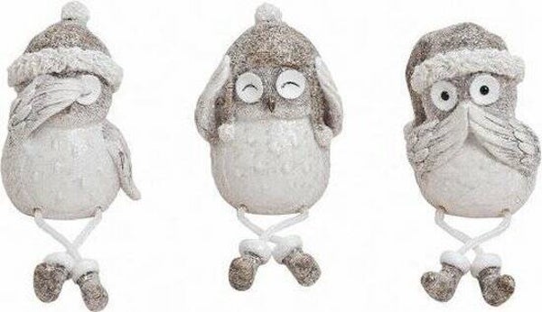 Winter-/ kerstuiltjes "Horen, Zien en Zwijgen", zittend bestaande uit set van 3