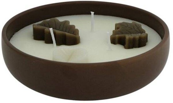 Home Society – Kaars in schaal – Blaadjes – Bruin – 15×5 cm