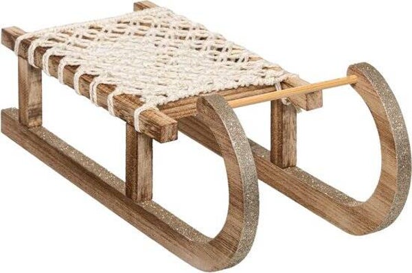 Decoratieve slee - obj houten slee touw - L. 40 x l. 14 x h. 13 cm
