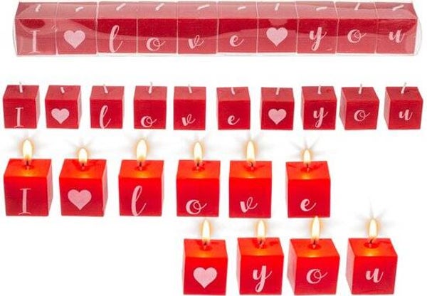 Mini KAARSJES met tekst - Vierkante kaarsen met letters, ik hou van jou. - (B/H/D) 3x3x3cm