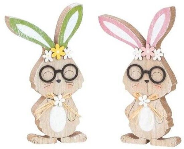 Houten paashaas met bril - hoogte =18cm - 2 stuks -Paas decoratie
