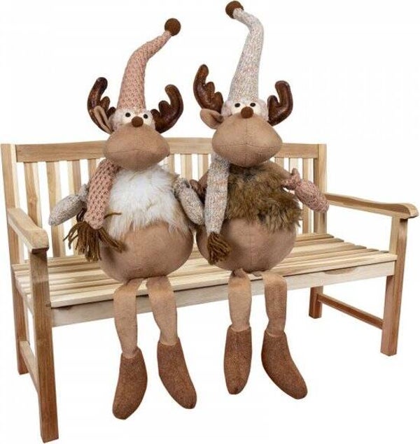 Koppel Rendier met Bengel beentjes - eland 30cm (70cm) met sjaal en muts - rendier decoratie bruin - 2 stuks