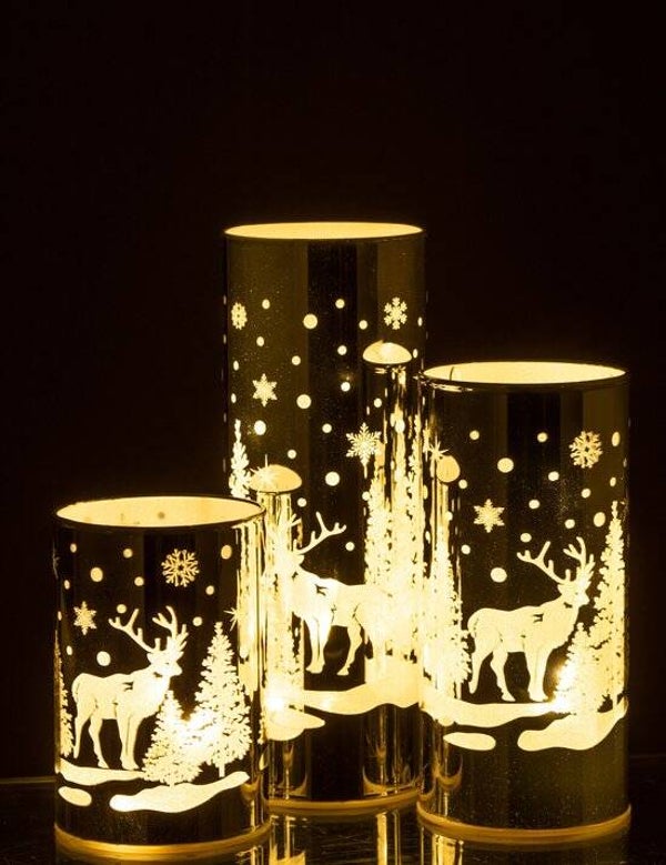 J-Line Decoratie Cilinder Led Glas Winter Zilver S/M OF Large