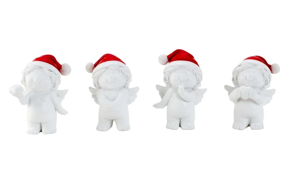 Engel met kerstmuts - hoogte  = 11cm - 4 stuks