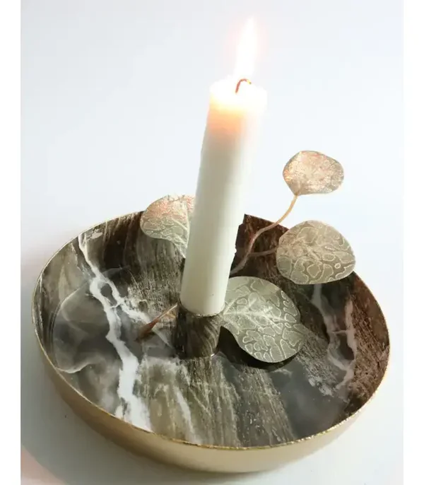 Kandelaar voor Diner Kaarsen - Kaarshouder - 18x3cm - Marmerlook wit - zwart of Bruin - 1 stuk