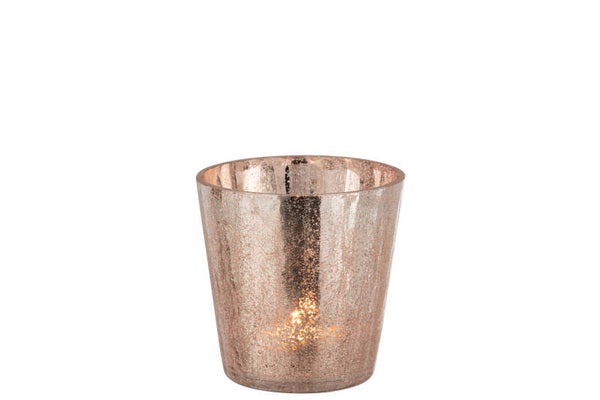 J-Line Windlicht Breed Craquele Glas Roze Medium