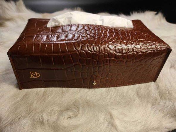 Hoes voor tissuebox in leder - Bruin