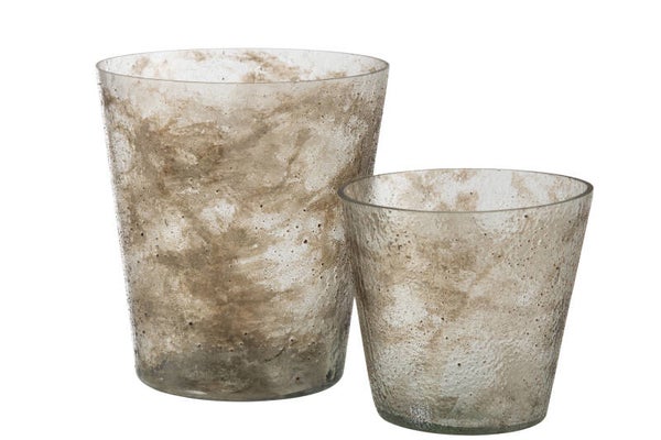 J-Line Grote Zandkleurige Ronde Glazen Vaas / Kaarshouder