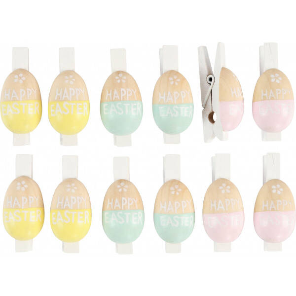 Mini CLIPS "HAPPY PASEN" - Decoratieve wasknijpers Pasen - 12 stuks