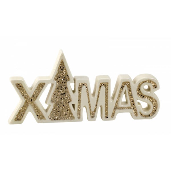 X-MAS decoratief figuur kerst wit en zilver glitter