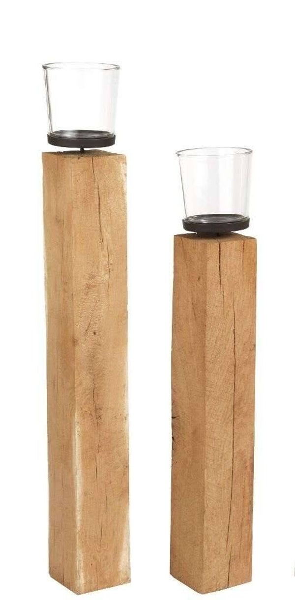 windlicht op eiken sokkel  - incl. glas