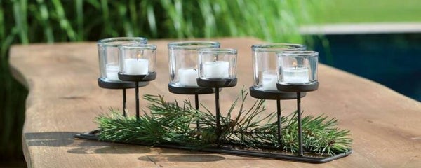 windlicht  Zwart - Metaal - Lengte 50cm + incl. 6 Glaasjes