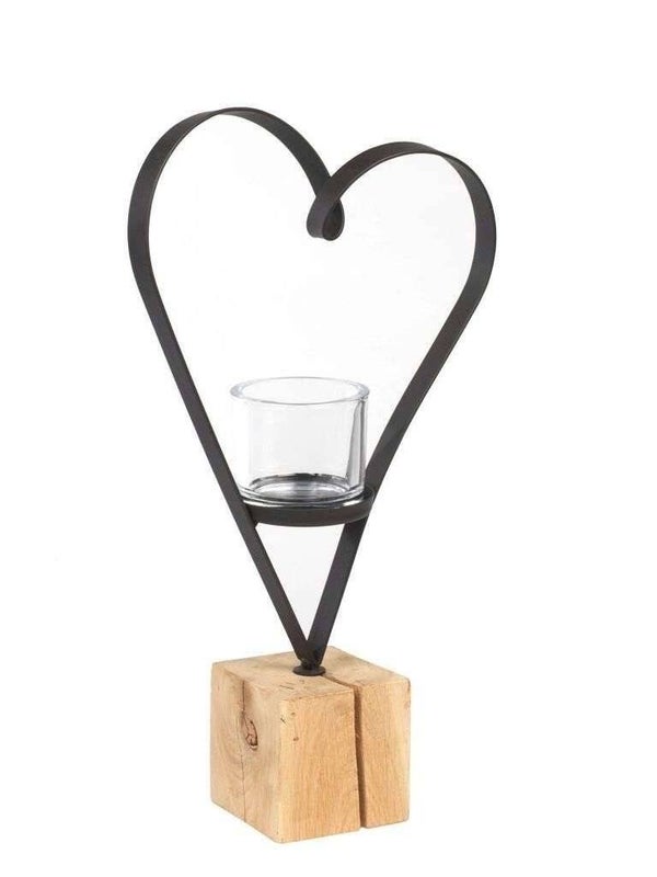 Decoratief hart van zwart metaal op houten voet - 55 cm Hoog