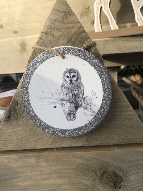 Hanger Rond Hert of uil - met glitters