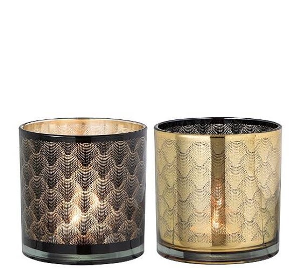 Windlicht Gatsby Glas Zwart/Goud - Large - 15cm Hoog