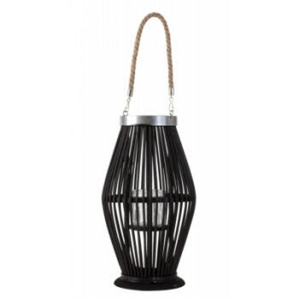 Windlicht zwart - bamboe zwart - hoogte 39 cm