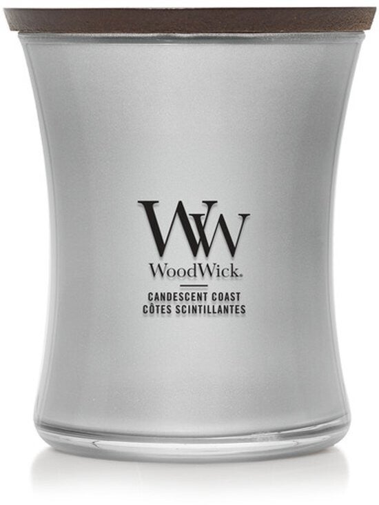 Woodwick Hourglass Medium Geurkaars - Candescent Coast - Zilver - 60 branduren