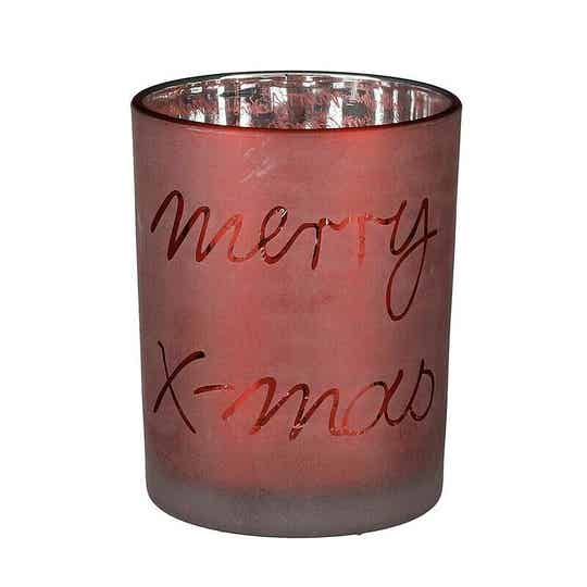 Windlicht MERRY X-MAS / ROOD - Ø10x12,5 cm.