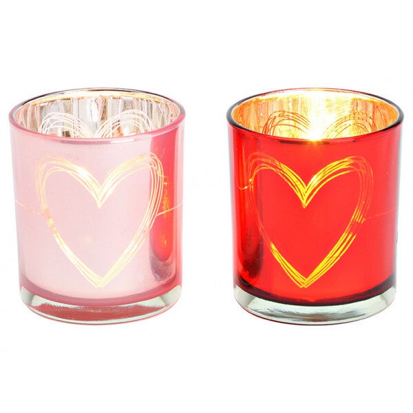 J-Line Windlicht Hart Glas Rood/Roze