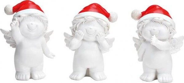 Engel met kerstmuts gemaakt van poly - wit - 3 schattige kerst engelen met kerstmuts - 12cm x hoogte 16cm x 8cm - Hoogte 16cm - XXL - 3 stuks