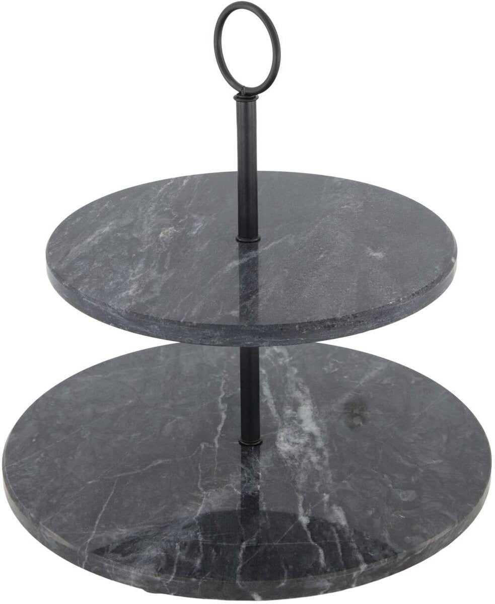 Etagère Zwart met Marmerlook – Rond – 2 Lagen – 25 x 25 x 26 cm