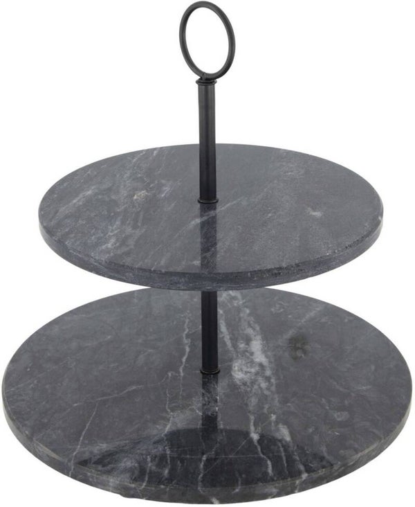 Etagère Zwart met Marmerlook – Rond – 2 Lagen – 25 x 25 x 26 cm