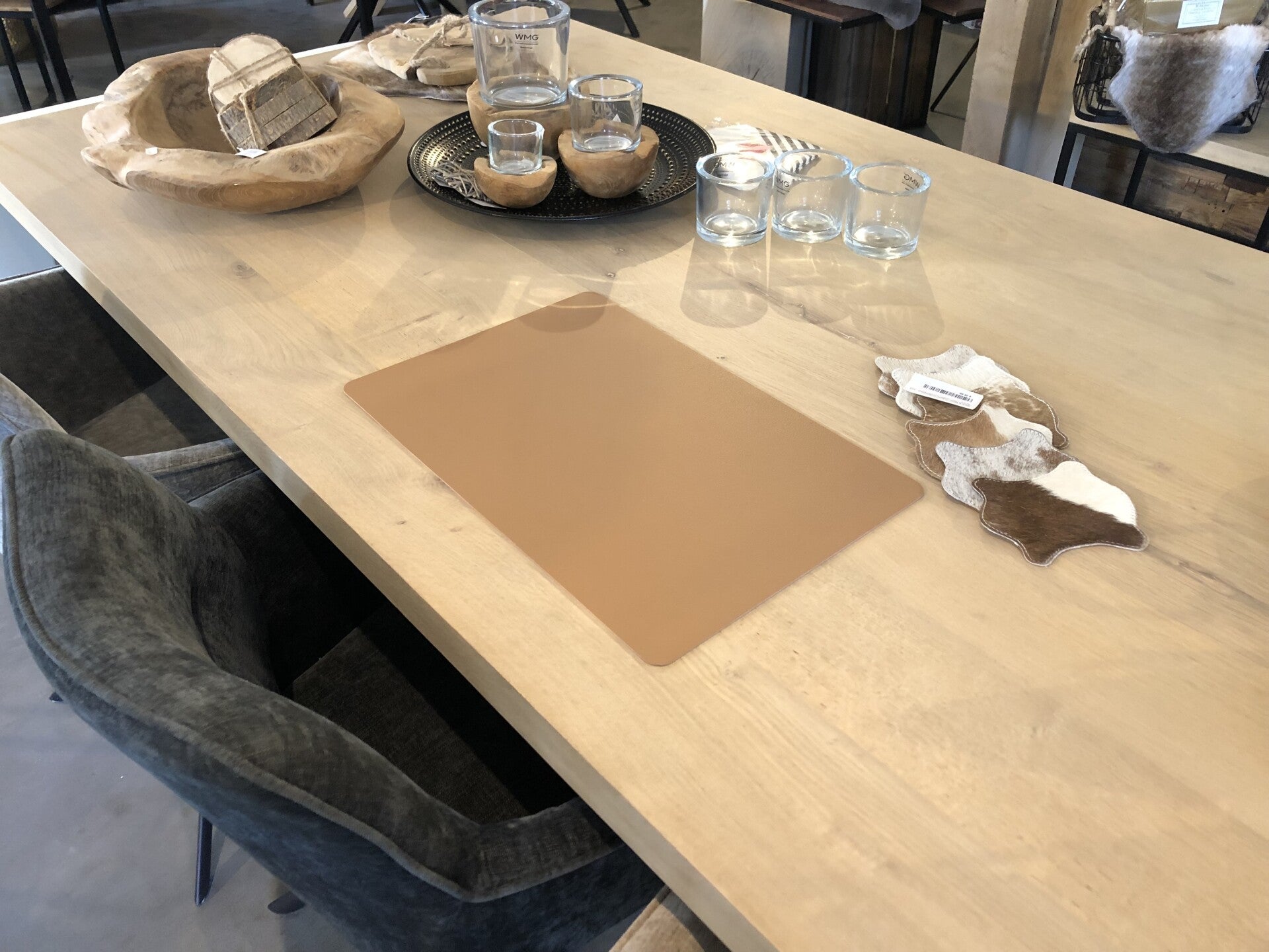 Placemats -  effen lederen Placemats - 45x30 - cognac  Kleurig