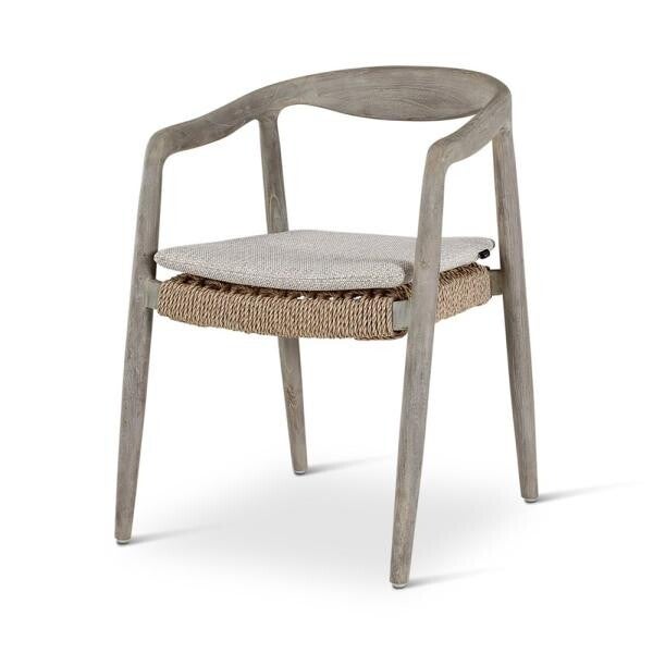 ANAIS armstoel teak grey, beige weving incl kussen beige