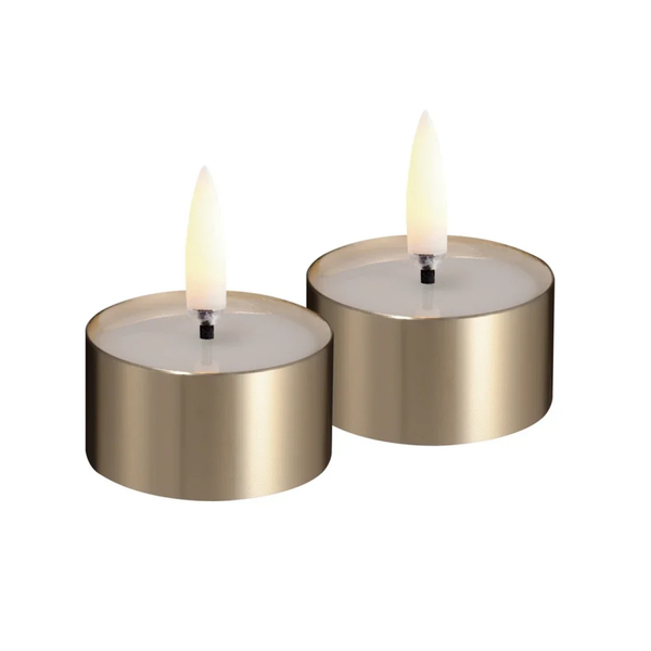 Uyuni LED Melted Theelicht Metallic Messing – 2-pack – Incl. Batterijen – 4,1 x 2,3 cm