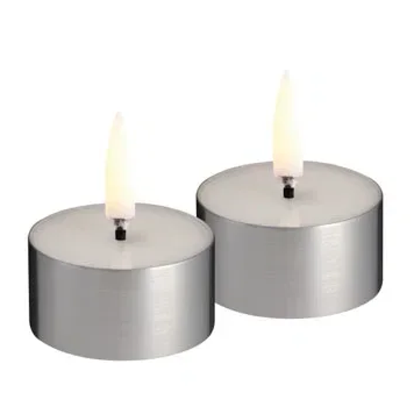 Uyuni LED Melted Theelichtjes Zilver – Incl. Batterijen - 2-pack – Ø4,1 cm