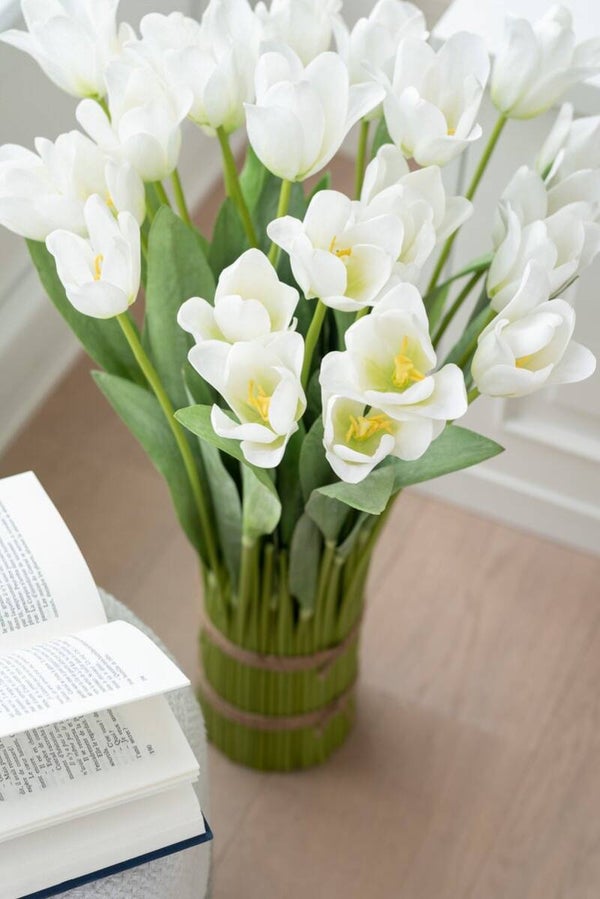 J-Line Tulpen In Bundel Plastiek Wit/Groen