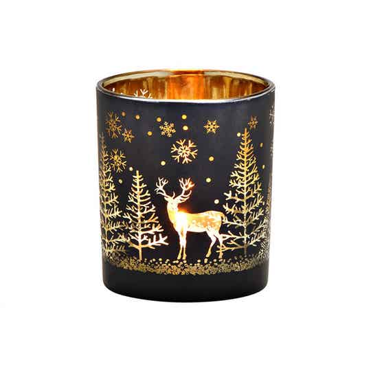 Lantaarn winterbosdecor van glas zwart, goud SMAL,Medium of Large