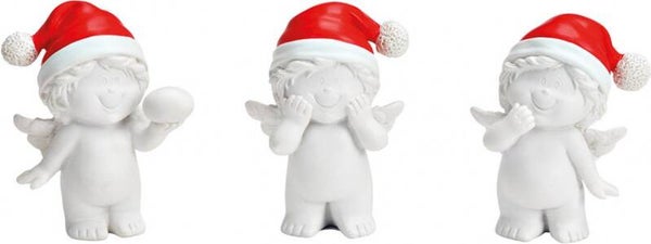 Kerstengelen met Kerstmuts – Set van 3 – Wit – 7 cm