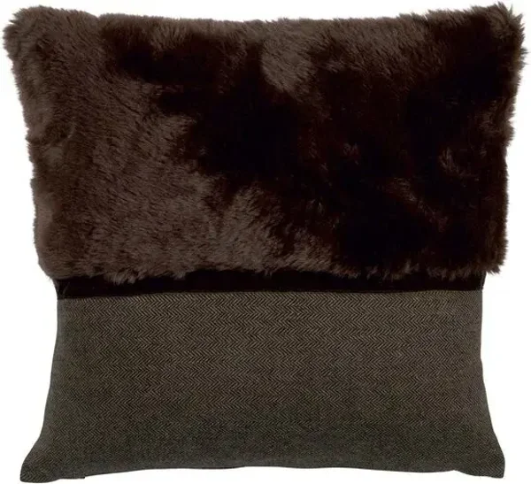 Kussenhoes bruin met teddy - 45x45 cm - met rits