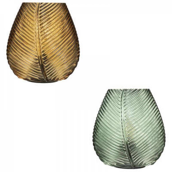 LED-lamp van palmglas - lengte 13 x breedte 11,5 x hoogte 15 cm