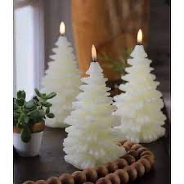 Led Kaars KERSTBOOM Uyuni - LED candle Christmas tree, White Smooth, 11 x 18 cm - 3D VLAM