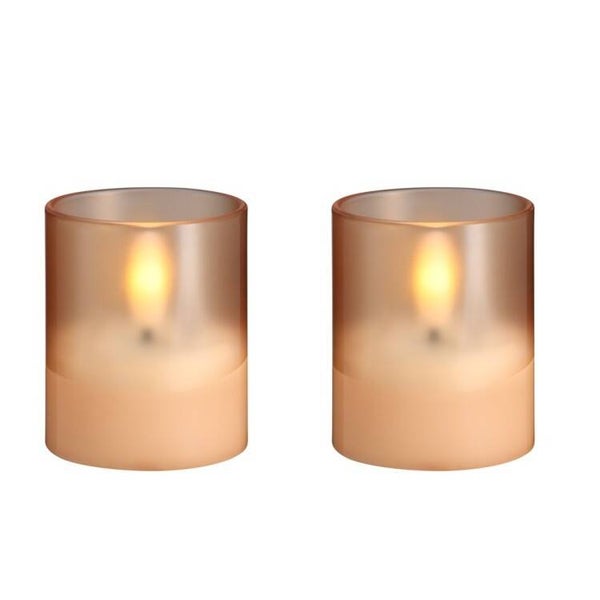 Moods & More Hurricane LED Glaskaarsen Champagne – 2 stuks – Ø 4,7 × 5,7 cm