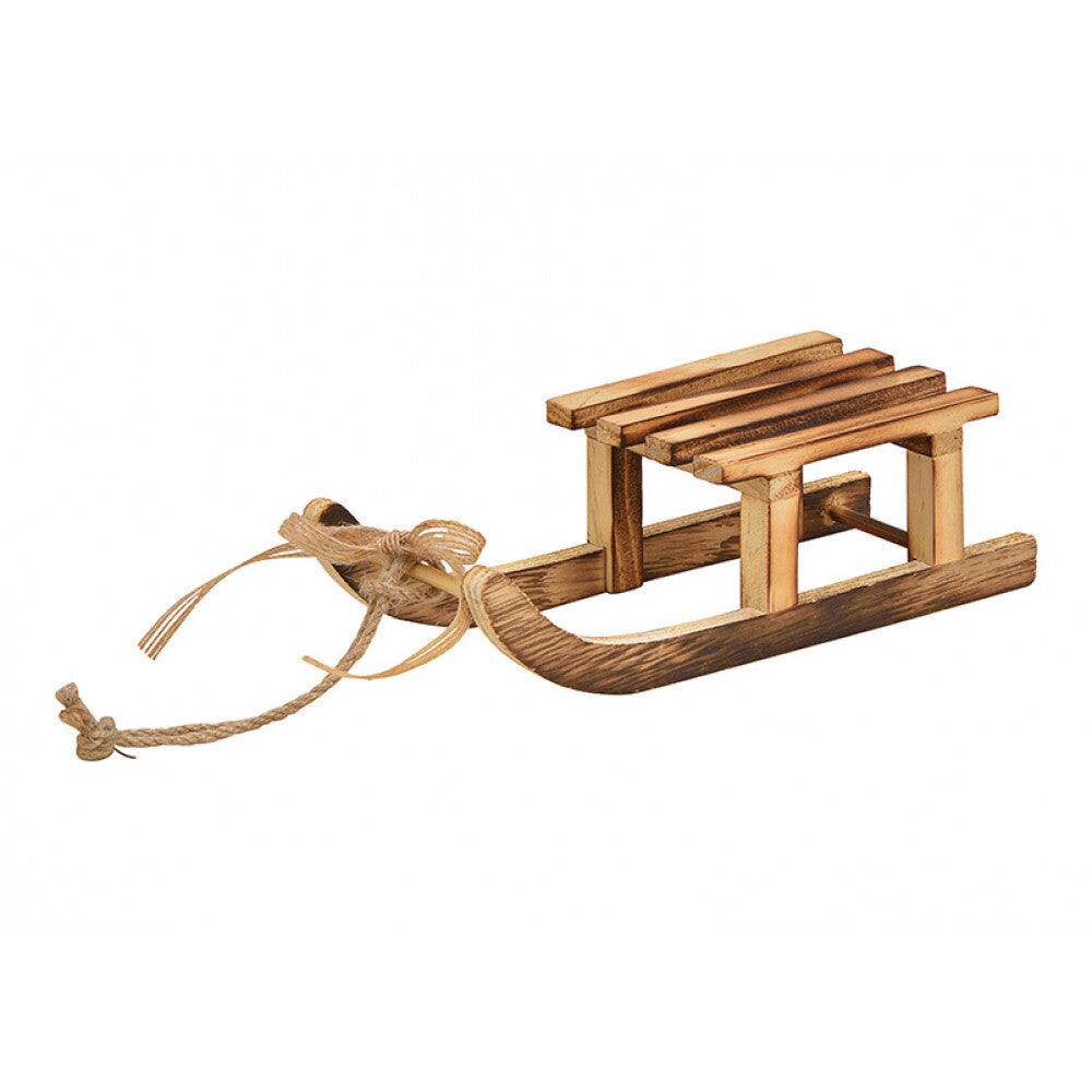 Mini Decoratieve slee - Bruine houten slee - Mini slee (Lengte 20cm xHoogte 6cm x 8cm