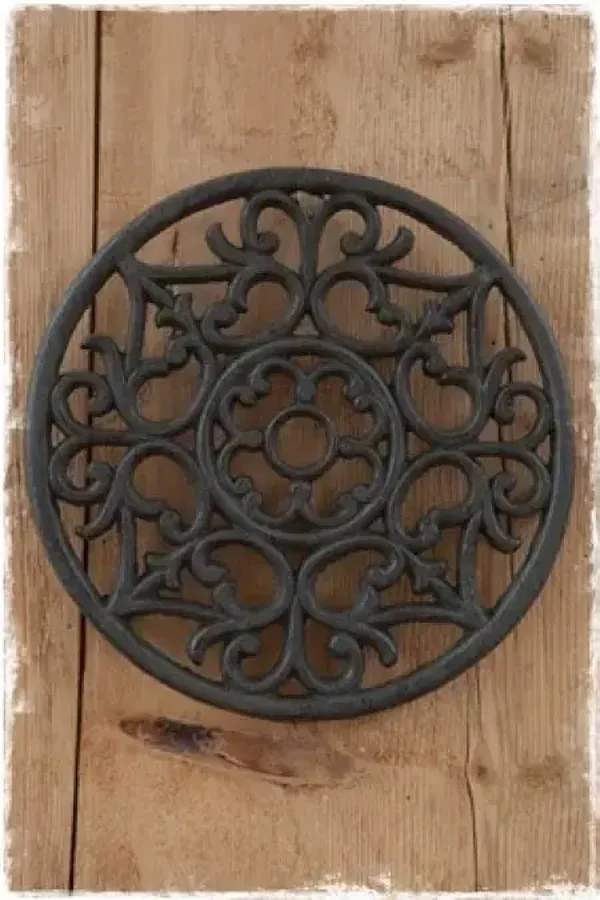 Gietijzeren, ronde onderzetter 20 cm Zwart