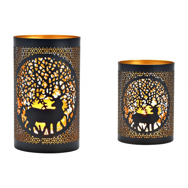 Lantaarn Set -  kaarsenhouderset hert decor van metaal - 2 stuks