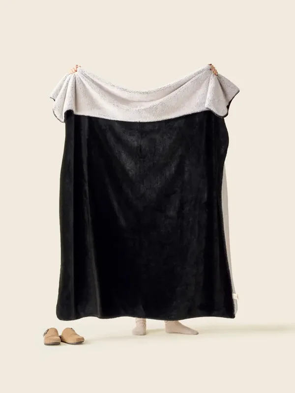 Plaid Cocooning Twee-Kleurig Zwart | Super Zachte Fleece Plaid | B-Home Interieur Maldegem